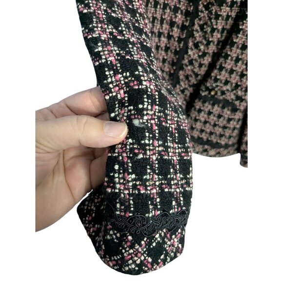 Appleseeds Womens Tweed Jacket Sz 20 Black & Pink Plaid Long Sleeve Lined - Picture 3 of 12
